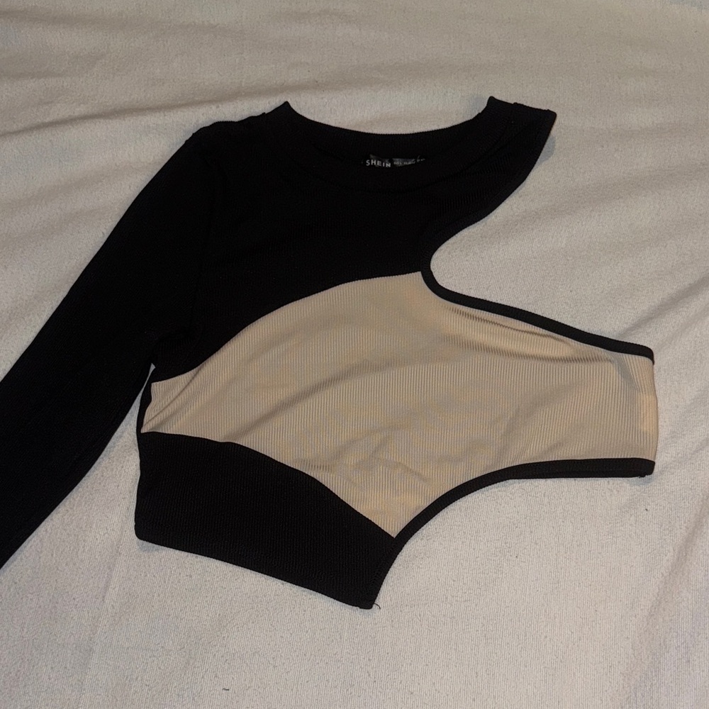 Stylish Black and Cream Asymmetrical Women's Top